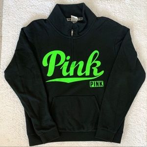 VS PINK Black 1/4 Zip Sweatshirt w/Green Lettering